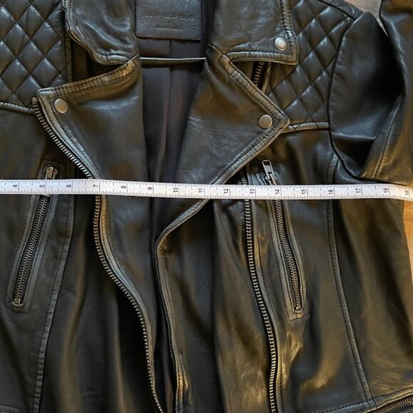 All Saints Black-Gray Cargo Leather Biker Jacket - Picture 7 of 11